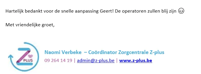 Bedanking van Naomi Verbeke van Z-plus